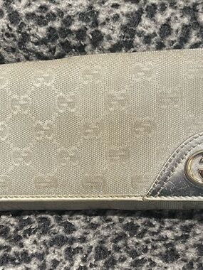 Gucci Silver Metallic Monogram Canvas Wallet with Gold & Silver Emblem Hardware